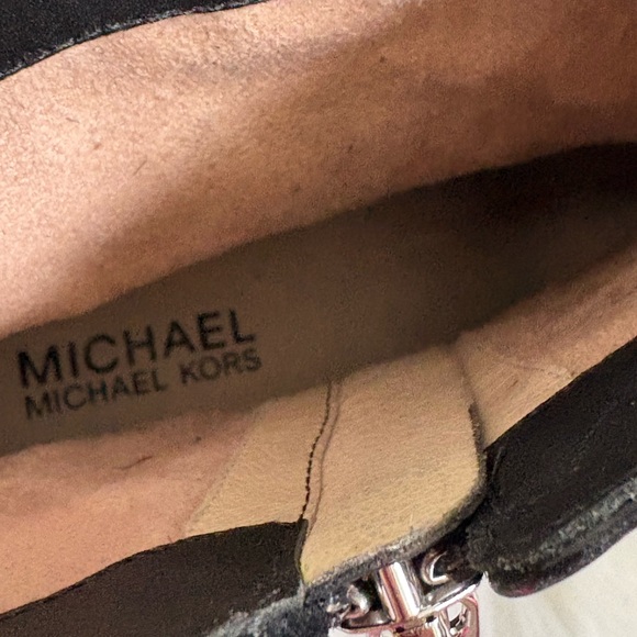 Michael Kors Black Leather & Suede Block Heel Ankle Boots with Side Zip - Picture 7 of 9